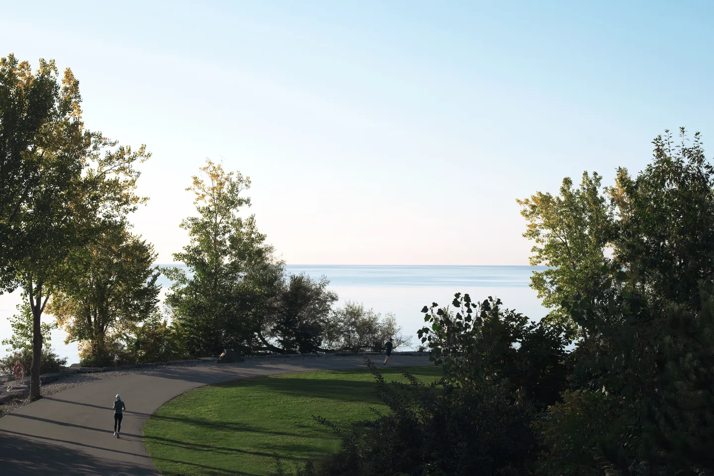 Parkland path opening onto the lake